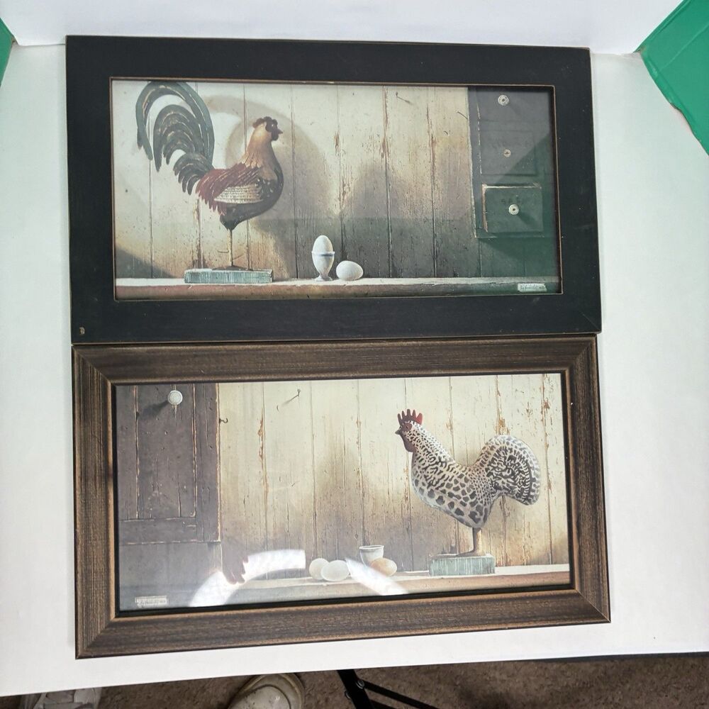 Ray Hendershot 18x10 2 pieces Vintage Chicken Hen Art Print Framed Farm Country